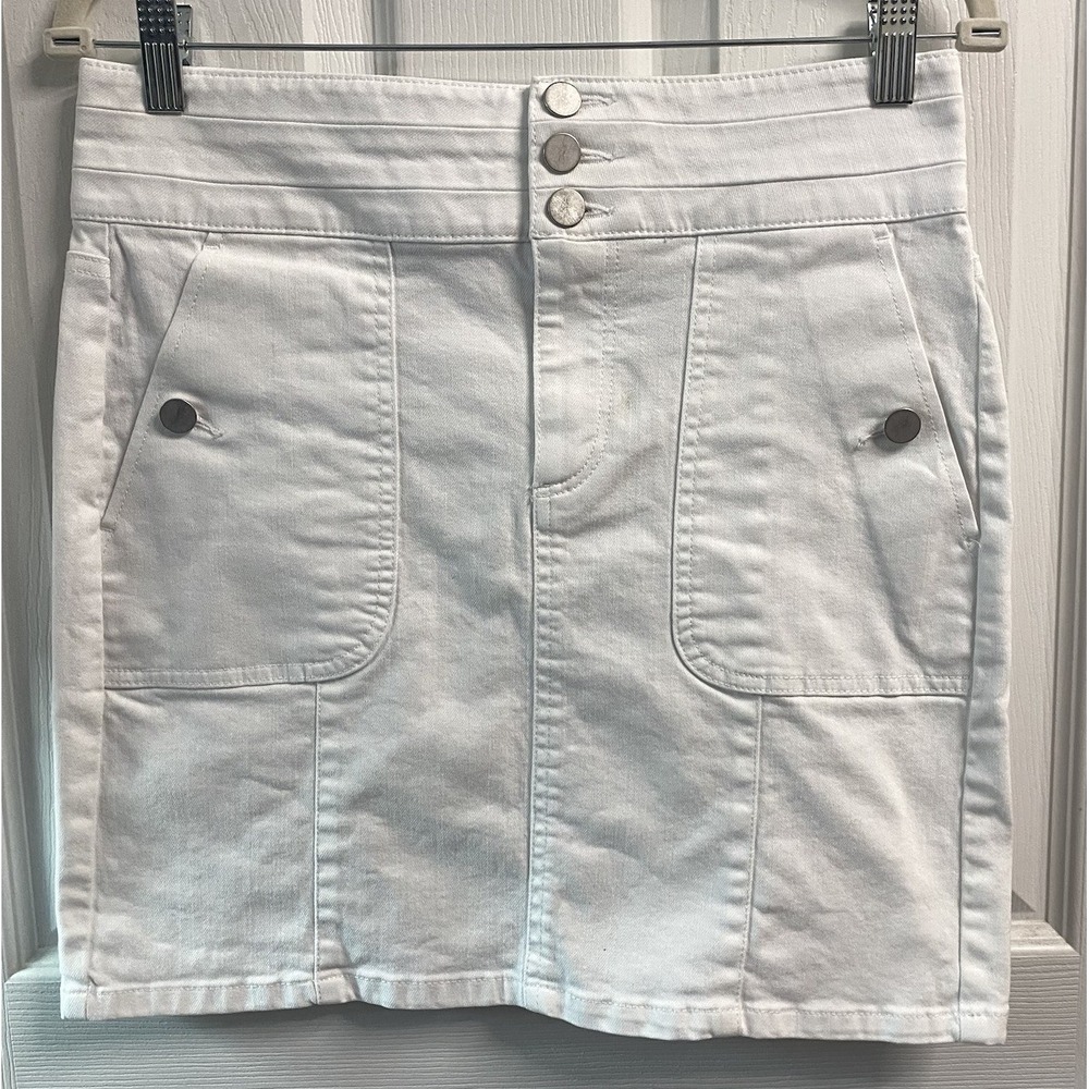 Loft Womens Straight White Denim Mini Skirt Pockets Sz. 4